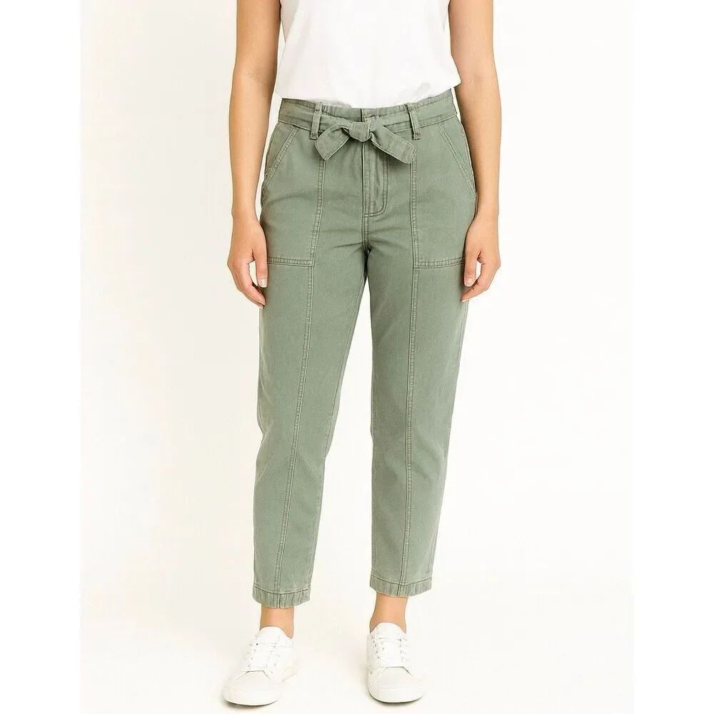 Joie green utility seam front tie waist tapered pant small
